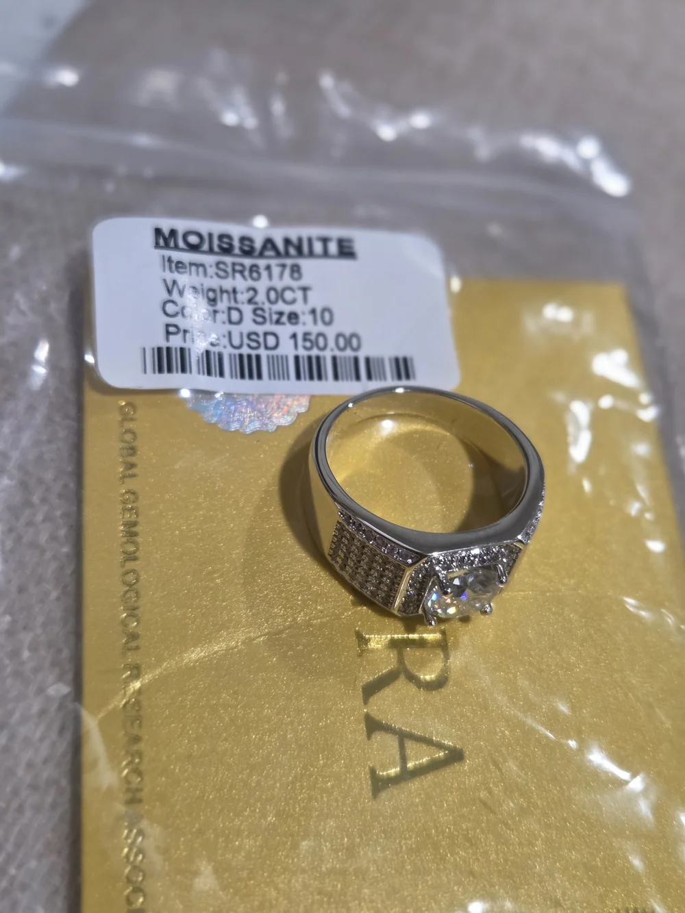 Pave Men's Statement Ring with Center Round Moissanite Stone